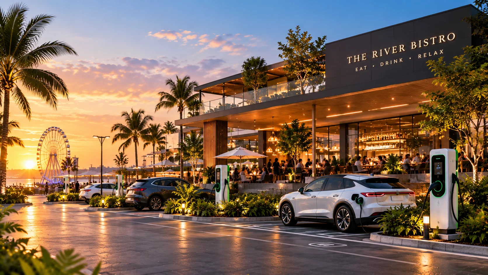 Restaurant and leisure destination with EV charging