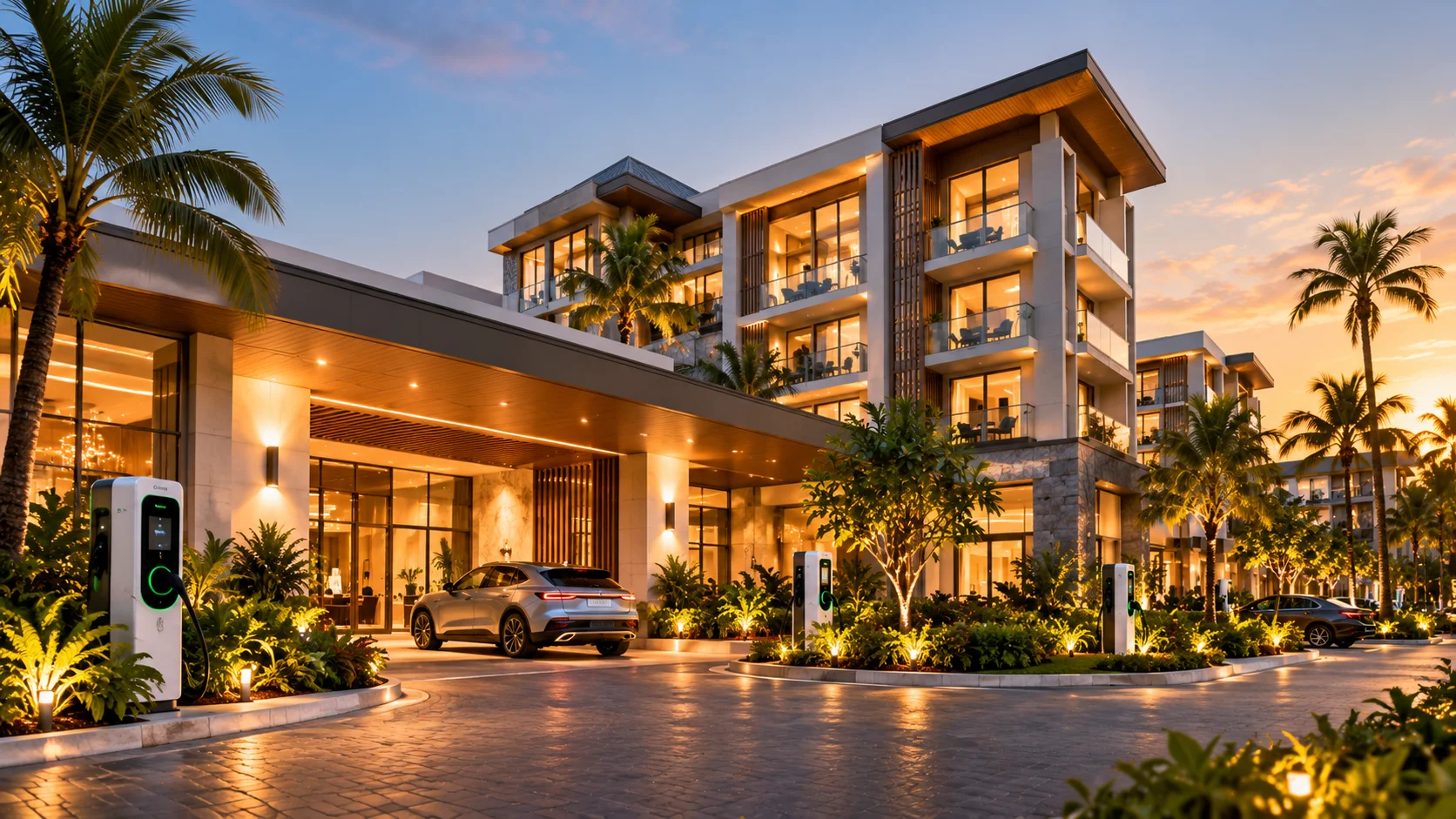 Luxury hotel and resort with EV charging stations