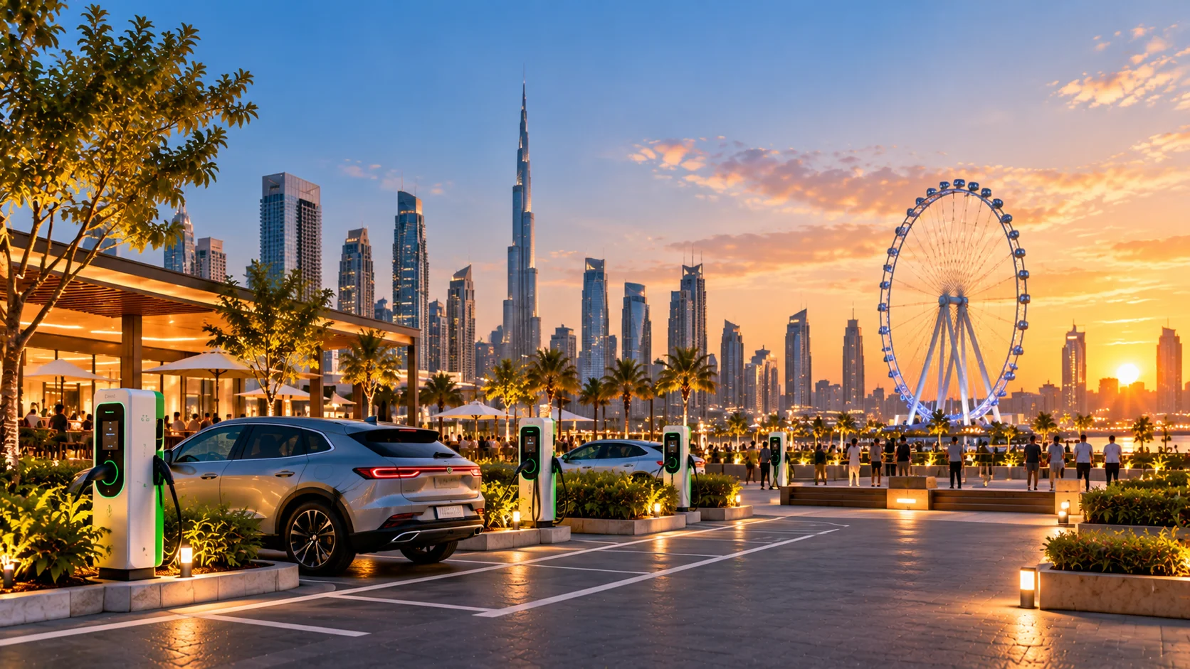 Public waterfront destination with EV charging stations